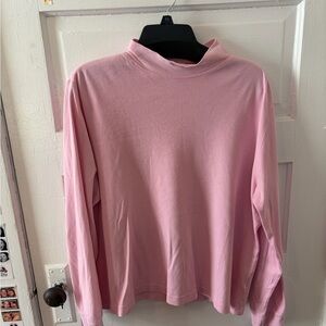 Soft Pink Cotton Blend Mock Neck Long Sleeve Top